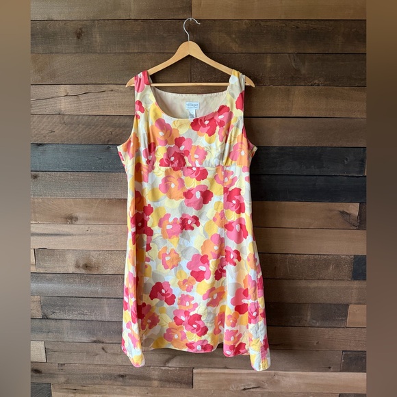 Vintage Floral Cotton Sundress Pink Yellow Sleeveless Fit And Flare Dress - Picture 4 of 11